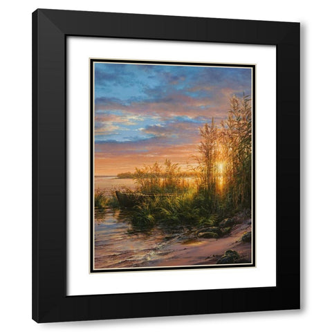 Sunset on the River Black Modern Wood Framed Art Print with Double Matting by Yushkevich, Viktor