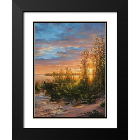 Sunset on the River Black Modern Wood Framed Art Print with Double Matting by Yushkevich, Viktor