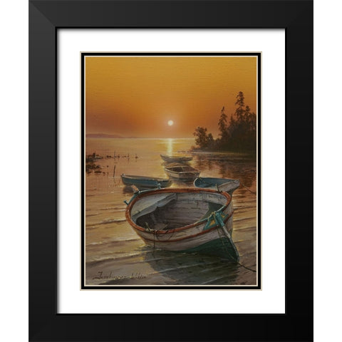 Sunset on the Sea Black Modern Wood Framed Art Print with Double Matting by Yushkevich, Viktor