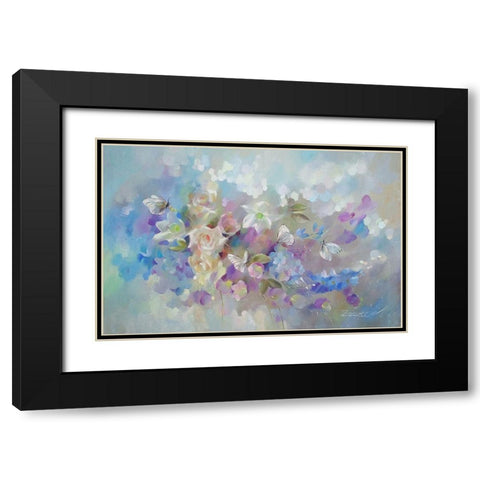 White Butterflies on Flowers Black Modern Wood Framed Art Print with Double Matting by Zareckaye, Tatiana