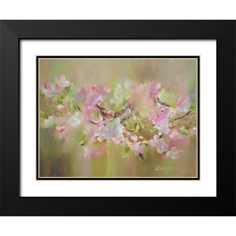 Bird on a pink Branch Black Modern Wood Framed Art Print with Double Matting by Zareckaye, Tatiana