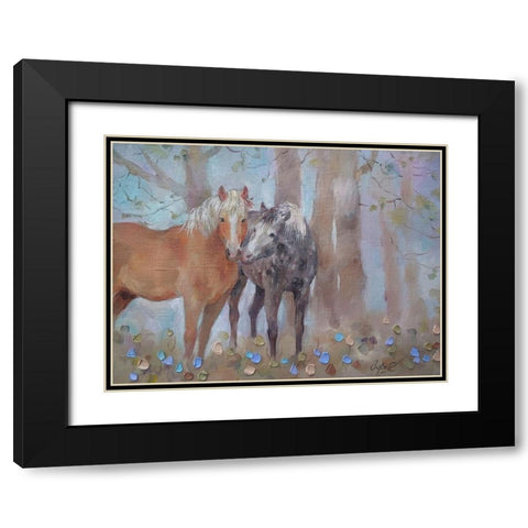 Horses in Love I Black Modern Wood Framed Art Print with Double Matting by Zareckaye, Tatiana