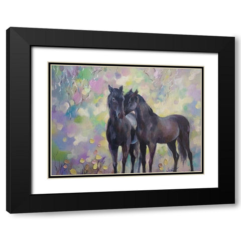 Horses in Love III Black Modern Wood Framed Art Print with Double Matting by Zareckaye, Tatiana
