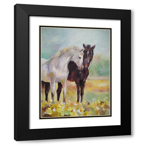 Horses in Love IV Black Modern Wood Framed Art Print with Double Matting by Zareckaye, Tatiana