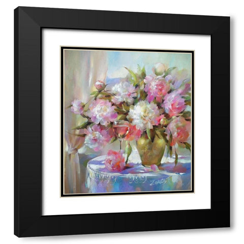 Glass vine with Peonies Black Modern Wood Framed Art Print with Double Matting by Zareckaye, Tatiana
