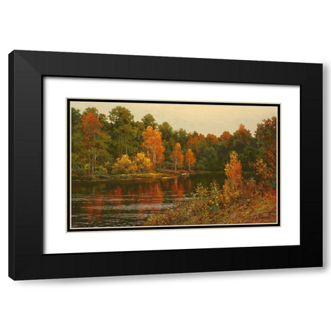 Autumn River Black Modern Wood Framed Art Print with Double Matting by Adamov, Alexey