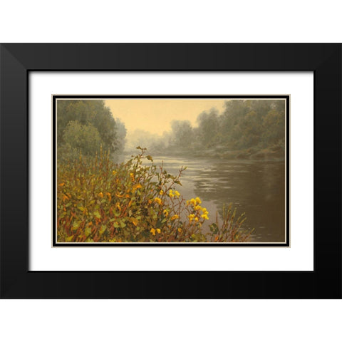 Yellow Flowers by the River Black Modern Wood Framed Art Print with Double Matting by Adamov, Alexey