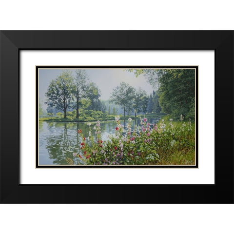 Flowers by the Sea Black Modern Wood Framed Art Print with Double Matting by Adamov, Alexey