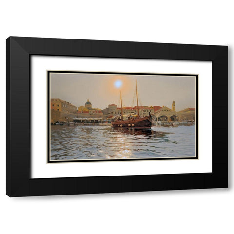 An Old Town Black Modern Wood Framed Art Print with Double Matting by Adamov, Alexey
