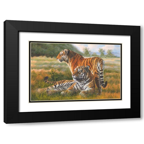 Two Tiger Black Modern Wood Framed Art Print with Double Matting by Roland, Henry