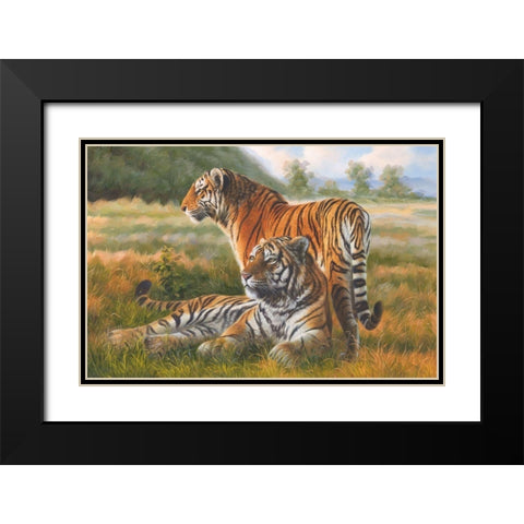 Two Tiger Black Modern Wood Framed Art Print with Double Matting by Roland, Henry