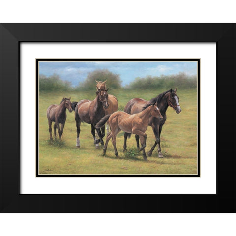 Running Horses Black Modern Wood Framed Art Print with Double Matting by Jackson
