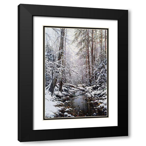 First Snow in December Black Modern Wood Framed Art Print with Double Matting by Cernov, Ivan