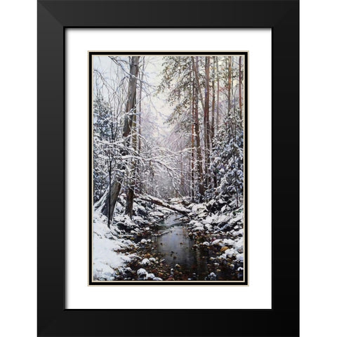 First Snow in December Black Modern Wood Framed Art Print with Double Matting by Cernov, Ivan