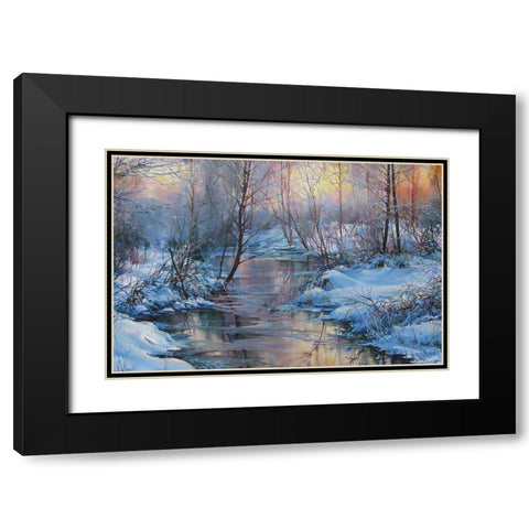 Winter River Black Modern Wood Framed Art Print with Double Matting by Cernov, Ivan