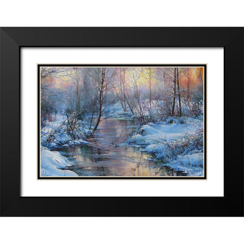 Winter River Black Modern Wood Framed Art Print with Double Matting by Cernov, Ivan