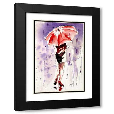 Pretty Girl with Red Umbrella Black Modern Wood Framed Art Print with Double Matting by Kovacs, Anna Brigite