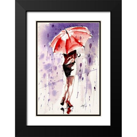 Pretty Girl with Red Umbrella Black Modern Wood Framed Art Print with Double Matting by Kovacs, Anna Brigite