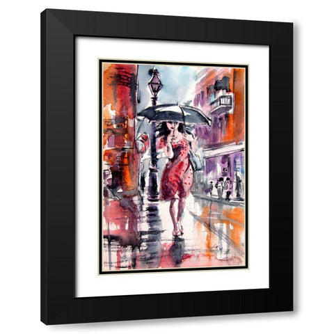 Pretty Girl with Black Umbrella Black Modern Wood Framed Art Print with Double Matting by Kovacs, Anna Brigite