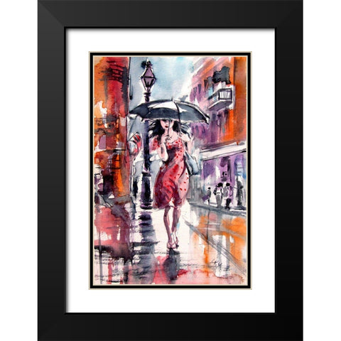 Pretty Girl with Black Umbrella Black Modern Wood Framed Art Print with Double Matting by Kovacs, Anna Brigite