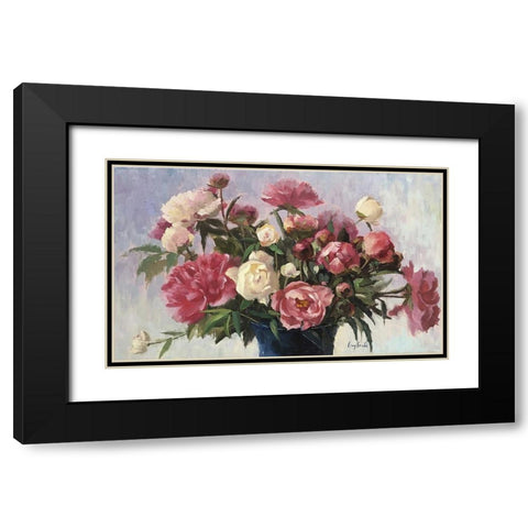 Pink and White Peonies in Basket Black Modern Wood Framed Art Print with Double Matting by Strube, Ling