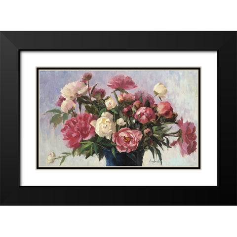 Pink and White Peonies in Basket Black Modern Wood Framed Art Print with Double Matting by Strube, Ling