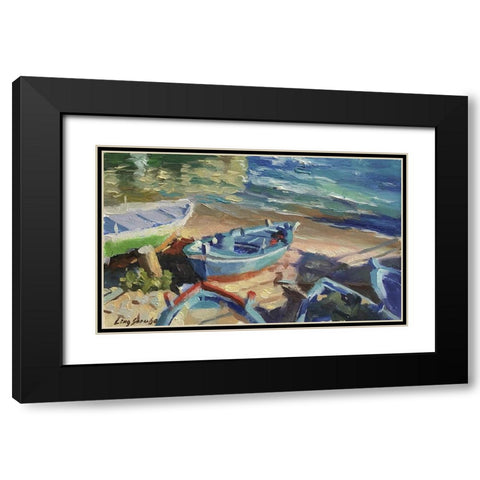 Blue Boat Black Modern Wood Framed Art Print with Double Matting by Strube, Ling