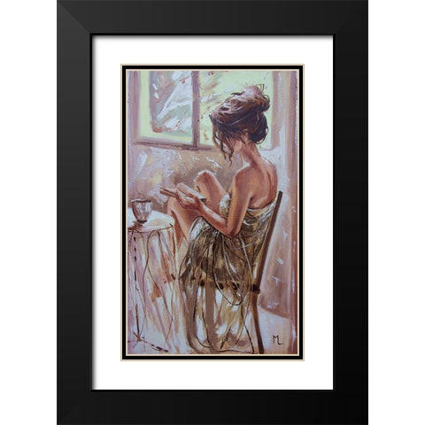 Coffee and Book Black Modern Wood Framed Art Print with Double Matting by Luniak, Monika