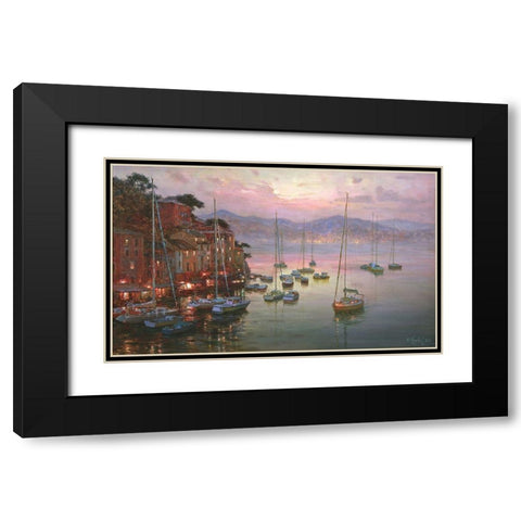 Sunset on Portofino Black Modern Wood Framed Art Print with Double Matting by Obuchovsky, Yury