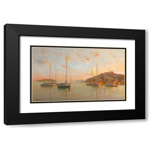 Yachts on the Sea Black Modern Wood Framed Art Print with Double Matting by Obuchovsky, Yury