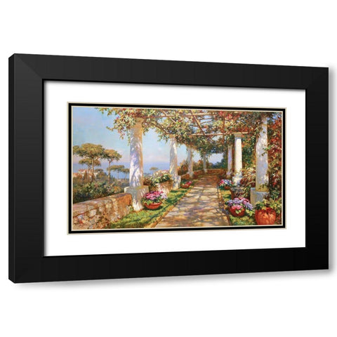 Terrace on Island Capri Black Modern Wood Framed Art Print with Double Matting by Obuchovsky, Yury