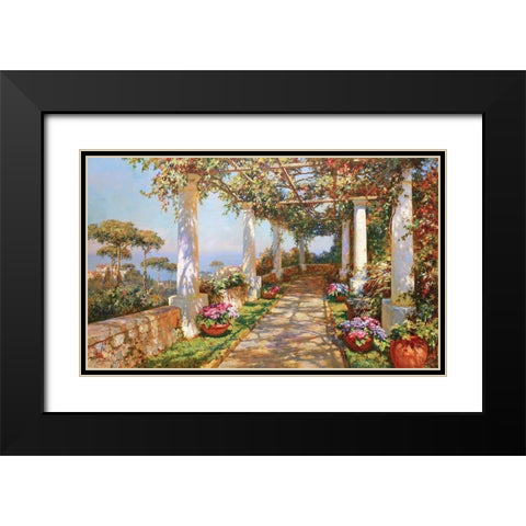 Terrace on Island Capri Black Modern Wood Framed Art Print with Double Matting by Obuchovsky, Yury