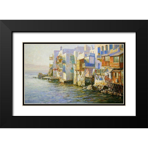 Island Mikonos Black Modern Wood Framed Art Print with Double Matting by Obuchovsky, Yury