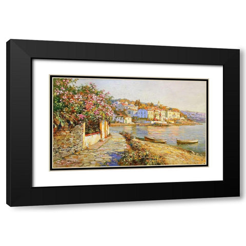 Blooming Oleander Tree on Kadakes Black Modern Wood Framed Art Print with Double Matting by Obuchovsky, Yury