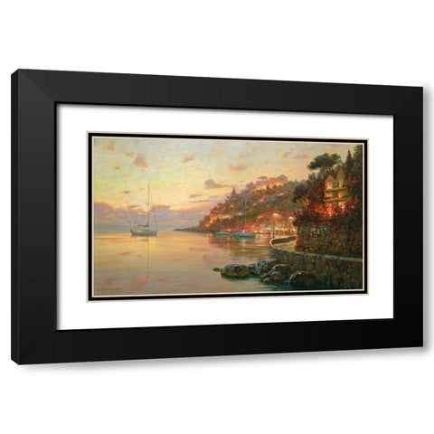 Evening Lights in Liguria Black Modern Wood Framed Art Print with Double Matting by Obuchovsky, Yury