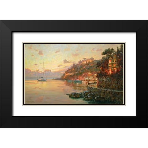 Evening Lights in Liguria Black Modern Wood Framed Art Print with Double Matting by Obuchovsky, Yury