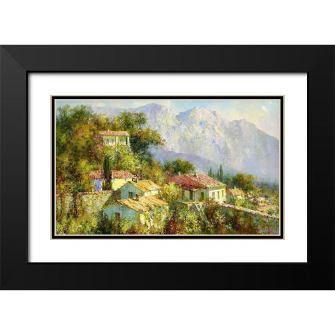 Red Roofs in Village Black Modern Wood Framed Art Print with Double Matting by Obuchovsky, Yury