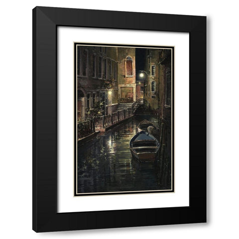 Venice Night Walk Black Modern Wood Framed Art Print with Double Matting by Yushkevich, Viktor