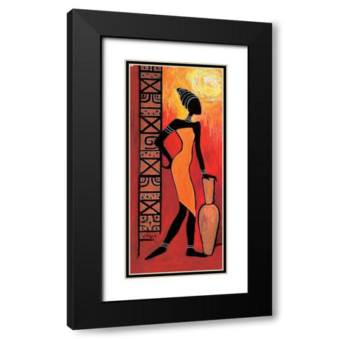 Waiting Woman Black Modern Wood Framed Art Print with Double Matting by Veda