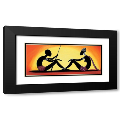 Talking Coupple Black Modern Wood Framed Art Print with Double Matting by Veda