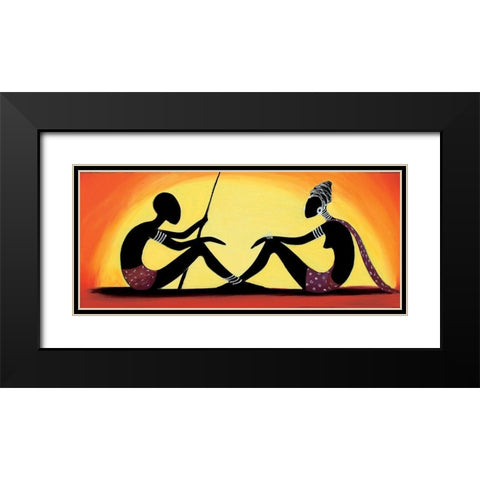 Talking Coupple Black Modern Wood Framed Art Print with Double Matting by Veda