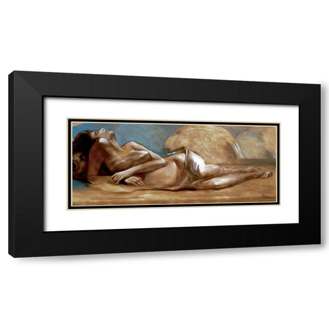 Lying Girl Black Modern Wood Framed Art Print with Double Matting by Medeiros, Celito