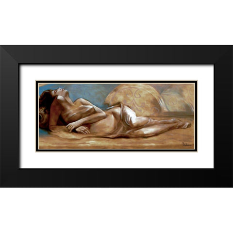 Lying Girl Black Modern Wood Framed Art Print with Double Matting by Medeiros, Celito