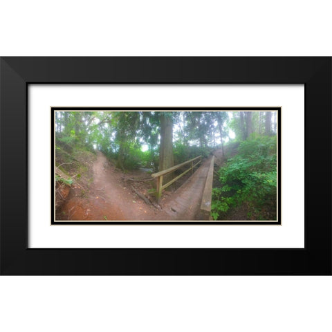 Forest Bridge I Black Modern Wood Framed Art Print with Double Matting by Grayscale