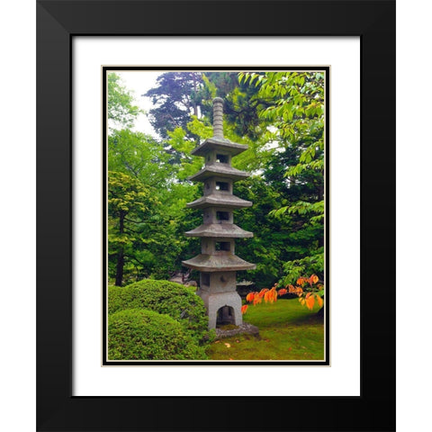 Pagoda Garden II Black Modern Wood Framed Art Print with Double Matting by Grayscale