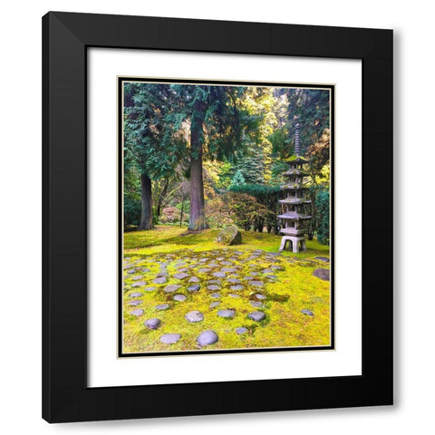 Pagoda Garden III Black Modern Wood Framed Art Print with Double Matting by Grayscale