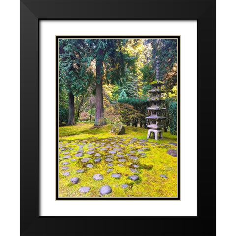 Pagoda Garden III Black Modern Wood Framed Art Print with Double Matting by Grayscale