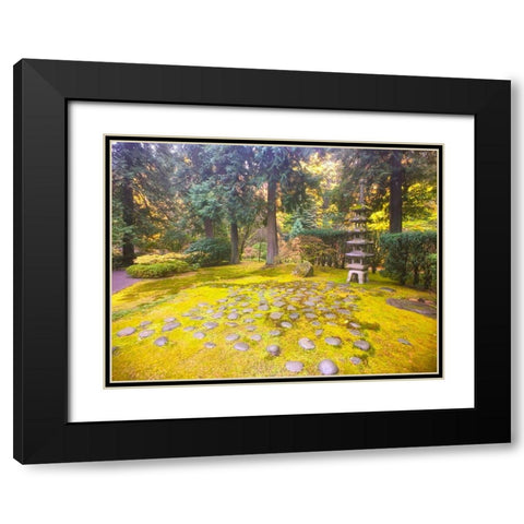 Pagoda Garden V Black Modern Wood Framed Art Print with Double Matting by Grayscale