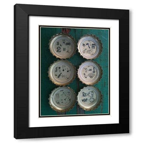 Bottle Caps I Black Modern Wood Framed Art Print with Double Matting by Grayscale