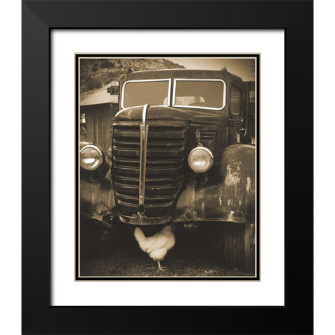 Bygone Chicken Black Modern Wood Framed Art Print with Double Matting by Popcorn